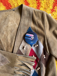 Hazy Dayz 70s Jimi Hendrix Why? Large Pin Badge